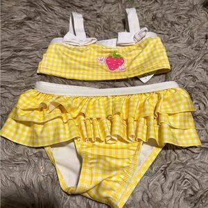 Yellow Gingham Bikini Set with Strawberry Patch